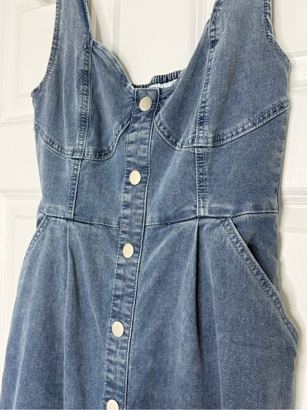 Denim Button-Front Midi Dress - Blue